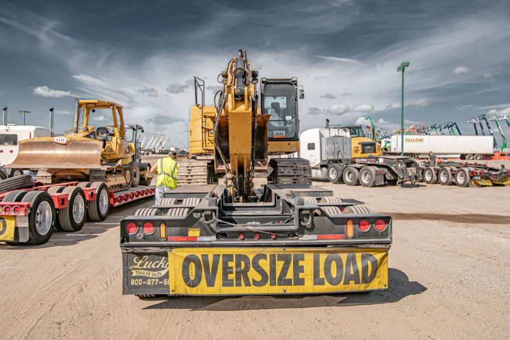 excavator on a trailer