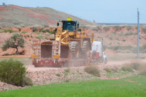 wheel loader on lowboy