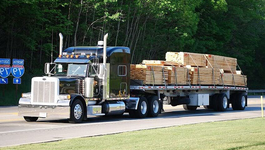 flatbed trailer and truck