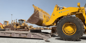 line up the wheel loader with the trailer