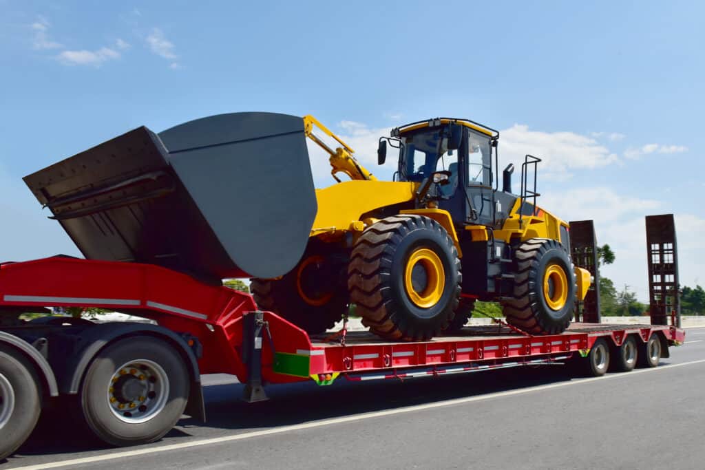 wheel loader on lowboy