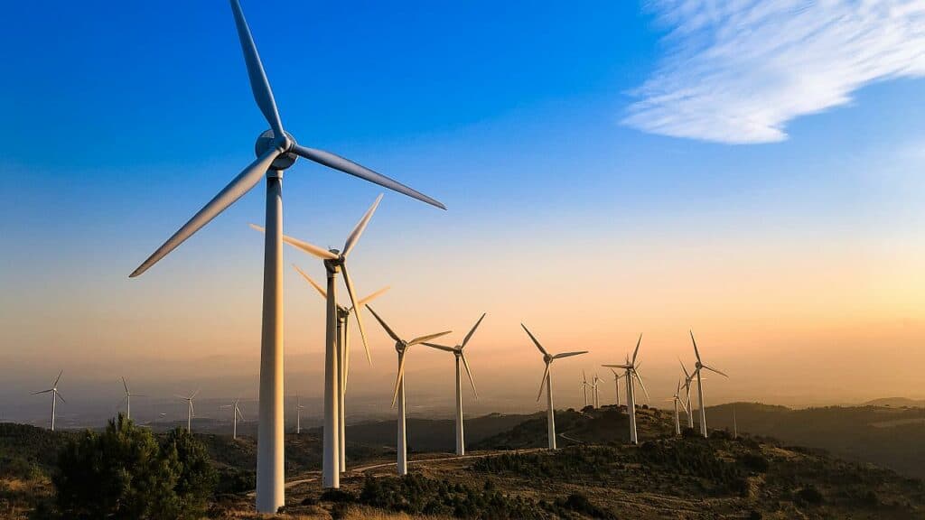 wind turbine sunset